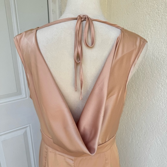 SHEIN. Champagne Satin dress. Midi Dress. Cowl back. Sz L. Side zip. Bac… - Picture 6 of 10